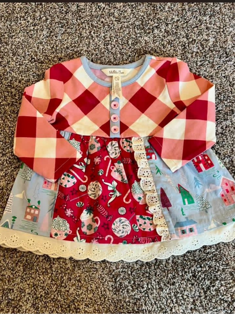 Matilda Jane Red Pink Plaid Holiday Panel Dress